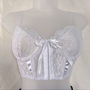 🕊 White Lace Satin Corset Bustier Bra Lingerie
